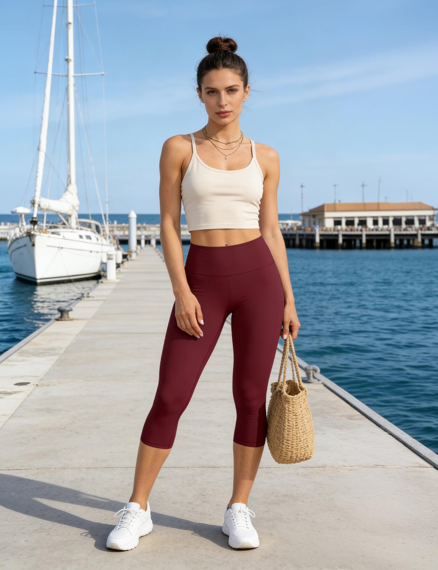 Blisset Women's High Waisted Capri Buttery Soft Tummy Control No See Through Workout Athletic Running Yoga Cycling
