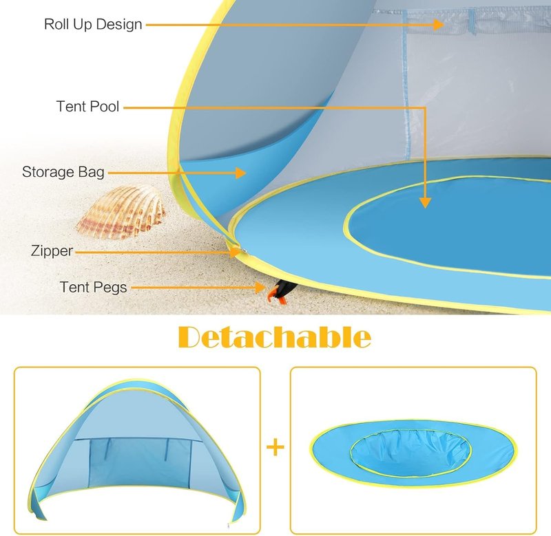 Baby Beach Tent Pop Up Beach Tents Baby Tent for Beach, Portable Shade Pool UV Protection Sun Shelter for Infant