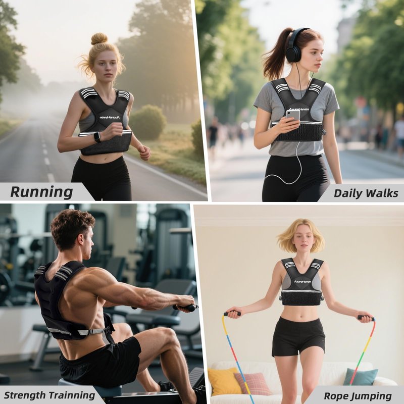 Adjustable Weighted Vest for Women and Men,4-10lb/11-20lb/20-32lb Rucking Vest with 6 Ironsand Weights for Running, Walking, Workout and Strength Training (4-10lbs)