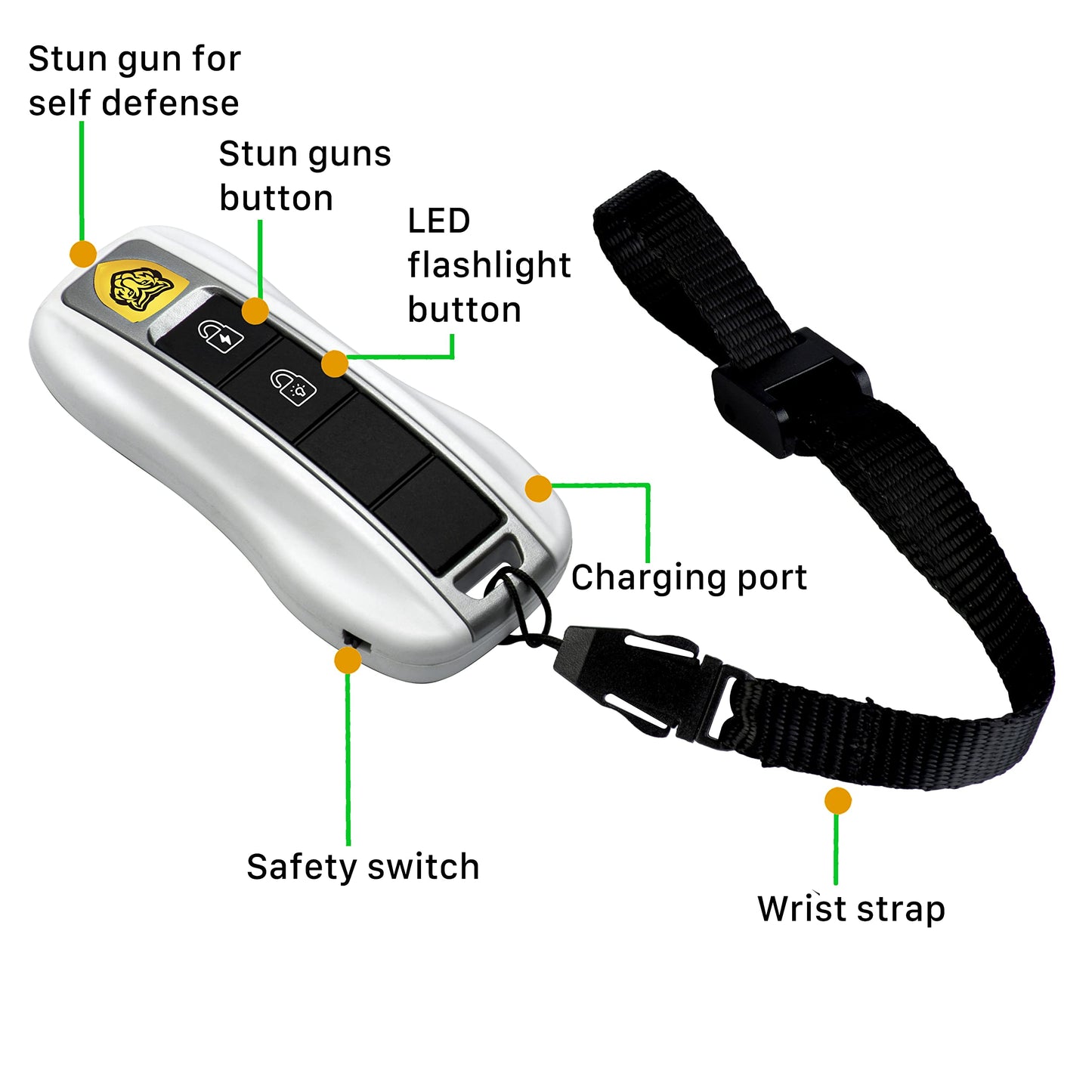 Rechargeable Stun Guns Self-Defense with LED Flashlight,Rechargeable Stun Gun for Woman (White)