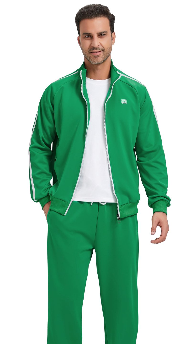 WSKFLY Men's Tracksuits Set Long Sleeve Causal Full Zip Running Sports Sweatsuits Track Suits for Men 2 Piece Outfits Jogging Suits Green WS-Green-XL