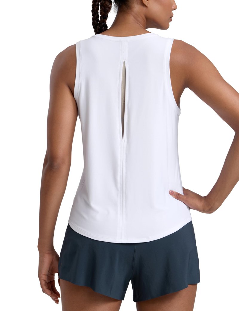 CRZ YOGA Cloudweight Open Back Workout Tops for Women Lightweight High Neck Athletic Gym Tank Soft Running Sleeveless Shirts White Medium