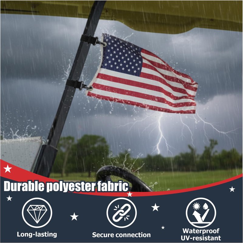 Golf Cart American Flag – 1 Pack USA Patriotic Flags with Mounting Brackets, 9" x 6", Durable Outdoor Accessory for Golf Carts, Parades & Holidays