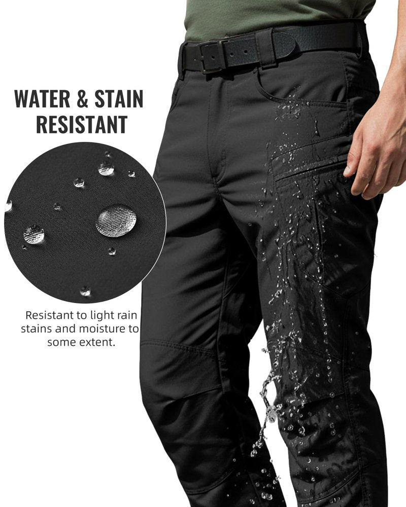 Pillxter Men's Stretch Tactical Pants Lightweight Hiking Cargo Pants Water Resistant Multi Pocket Casual Outdoor Work Pants (No Belt),Black
