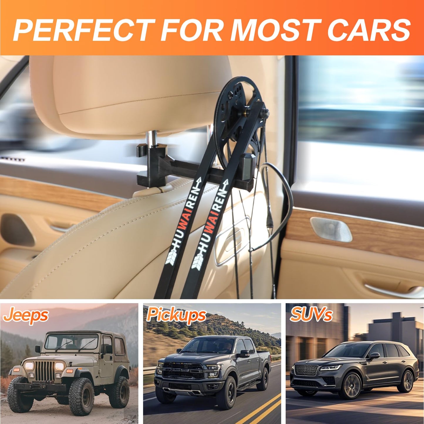 ORAPBOT Bow Hanger for Truck, 2 Set Archery Hunting Shooting Bracket Headrest Mount,Universal Compound Bow Holder for Vehicle Storage and Hunting Transport