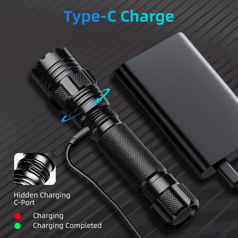 ULTRAFIRE Rechargeable Tactical Flashlight with Holster, Hidden C Port and 3 Modes, 1200 Lumens LED Police Flashlight for Emergency, Law Enforcement, Security and Duty Belt