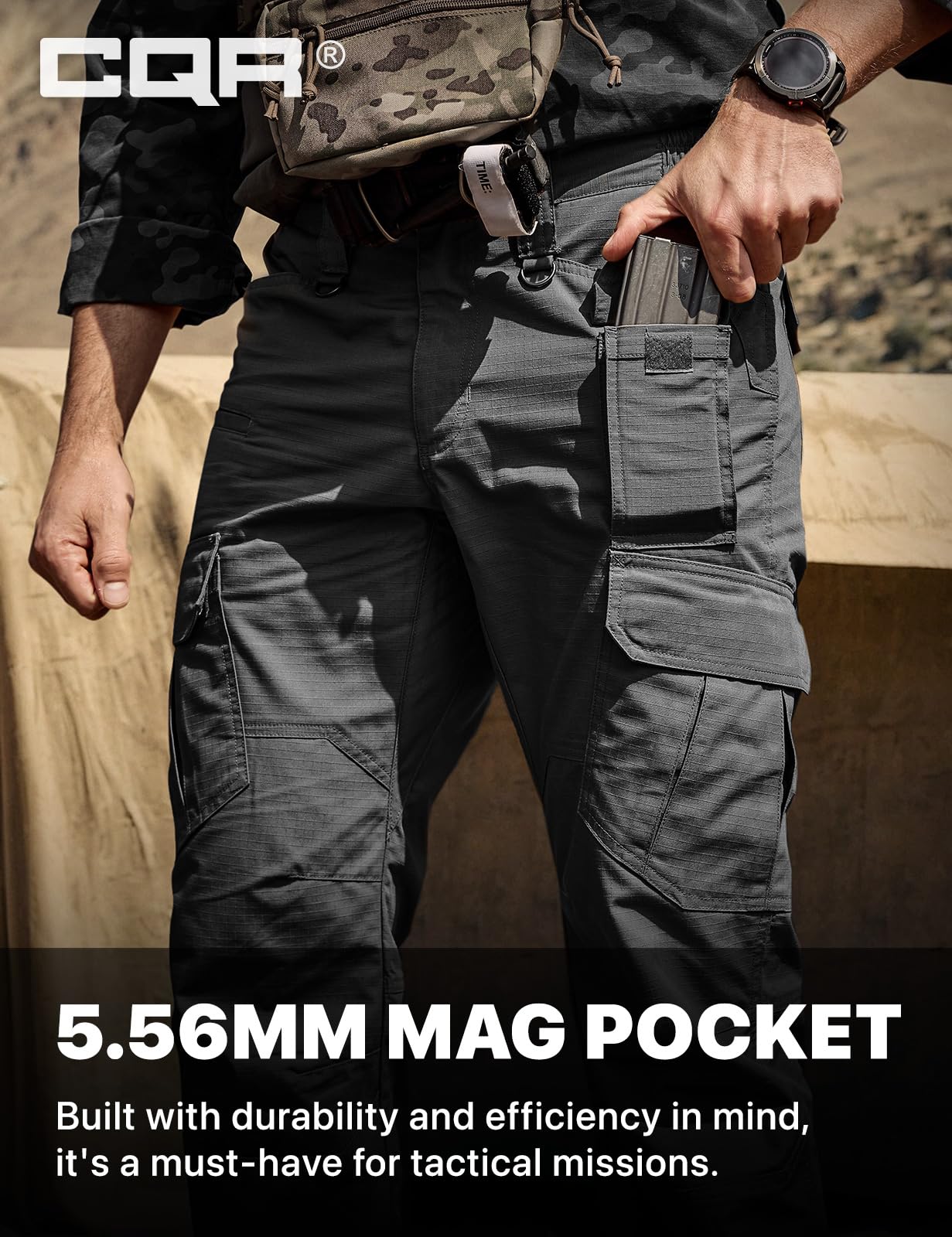 CQR Men's Tactical Pants, Water Resistant Ripstop Cargo Pants, Lightweight EDC Work Hiking Pants, Outdoor Apparel, Duratex Mag Pocket Charcoal, 36W x 32L