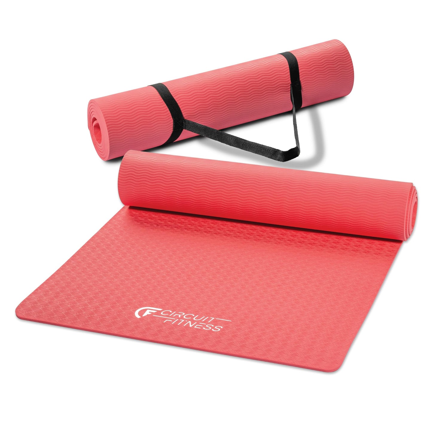 Circuit Fitness by Marcy 1/4-inch (6mm) Non Slip Multi-Purpose Exercise Yoga Mat with Carrying Strap - Coral Pink