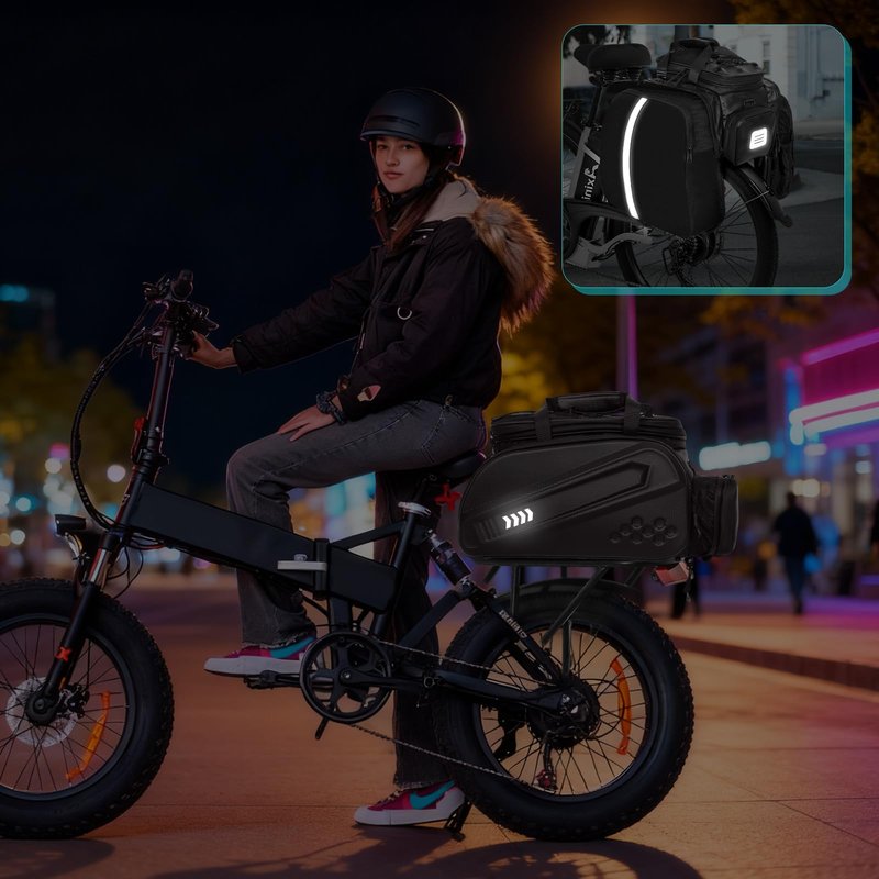 Axiniu 40L Capacity Rear Bike Rack Bag, Hard Shell Bike Rack Bag, Bikes Trunk Bags, Ebike Battery Bags, Multifunction Large Pannier for Bicycle, Bicycle Backpack for Ebike, Travel, Commuting,Black