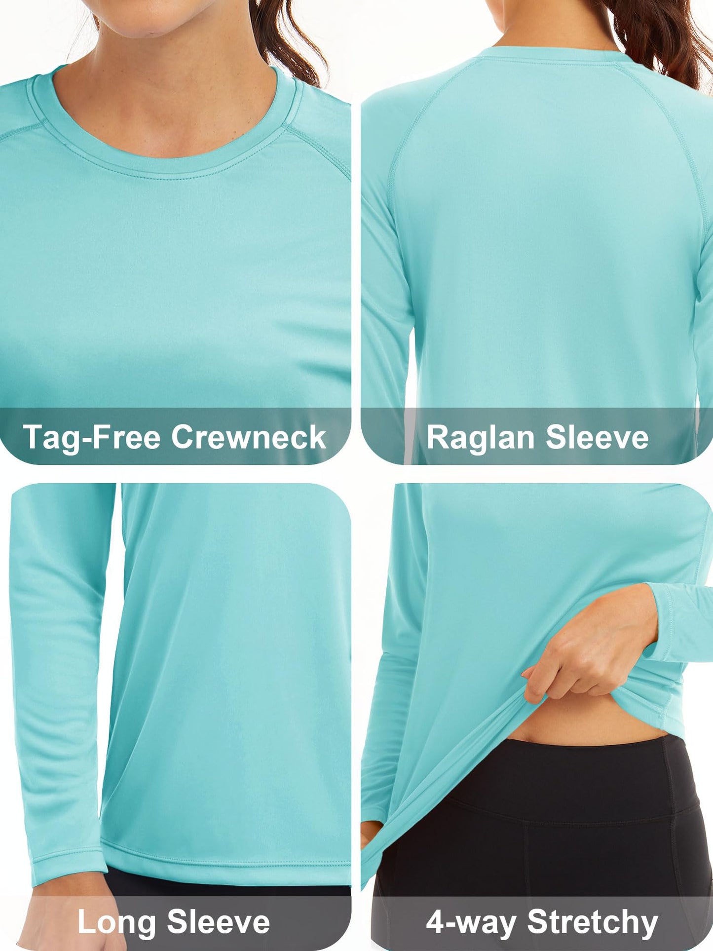 MAGCOMSEN Womens Rash Guard Shirts Long Sleeve UV Protection Quick Dry Performance UPF 50+ Swim Top for Women Light Blue