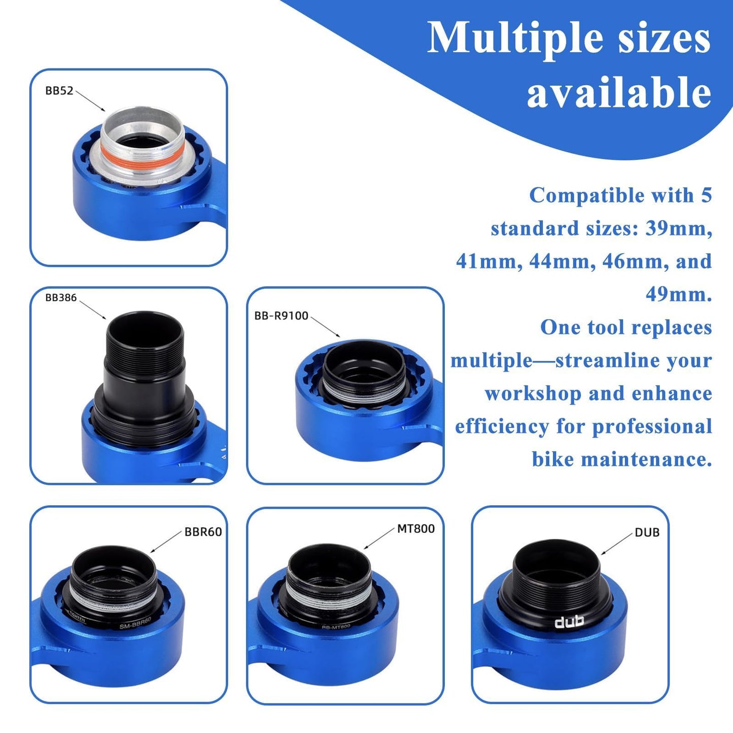 Slynxr 6-in-1 Bike Crank Removal Tool Bottom Bracket Removal Tool for 12/16-Notch 39/41/44/46/49mm Bottom Bracket Wrench Compatible with Shimano, SRAM DUB, FSA, Rotor, Truvativ GXP, Chris King