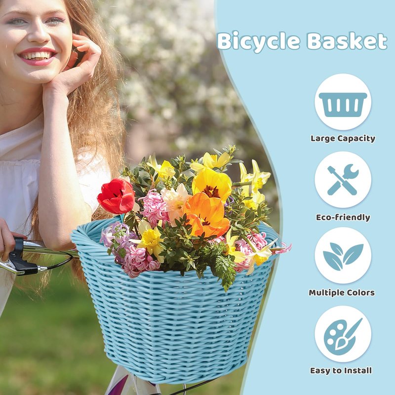 MEGHNA Woven Bike Basket Elegant Semicircle Large Basket for Unisex Adult Bike Handlebar Bike Basket for Women Men Teen, for Cycling Cruiser Bike Mountain Bike Folding Bike, Home Decoration (Blue)