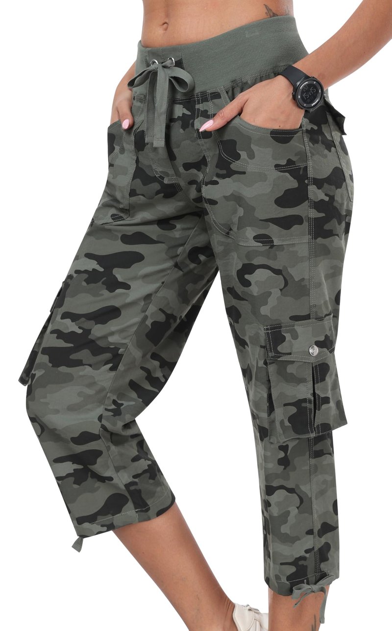 MoFiz Hiking Cargo Shorts for Women Outdoor Quick Dry Athletic Shorts for Boating Camping with Pockets Camo Green L