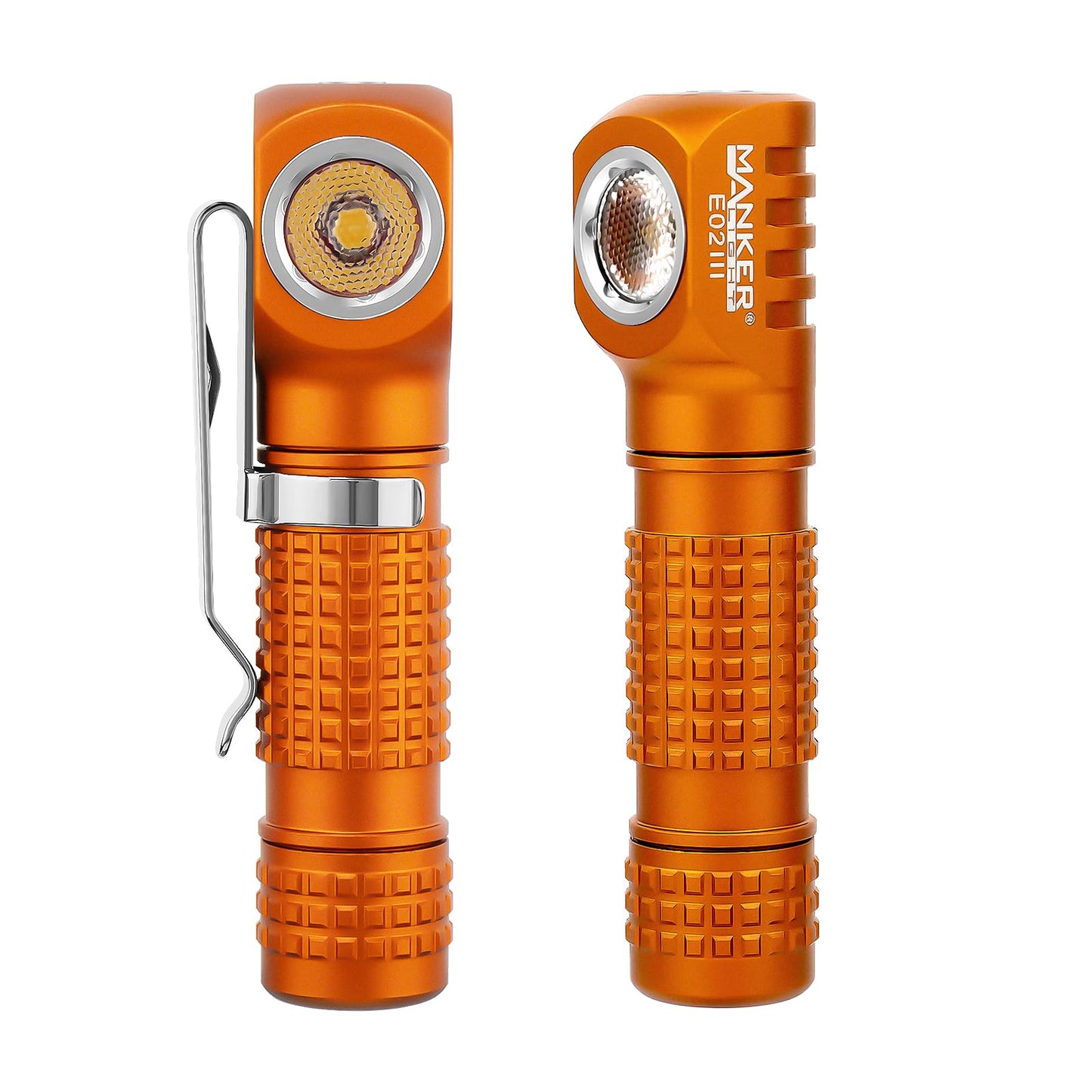 Manker E02 III Everyday-Carry Flashlight, USB-C Rechargeable Flashlight, Pocket EDC Flashlight with Magnetic Tail, Reversible Clip (400 Lumens NICHIA 519A-v1 4000K R9080, Orange)