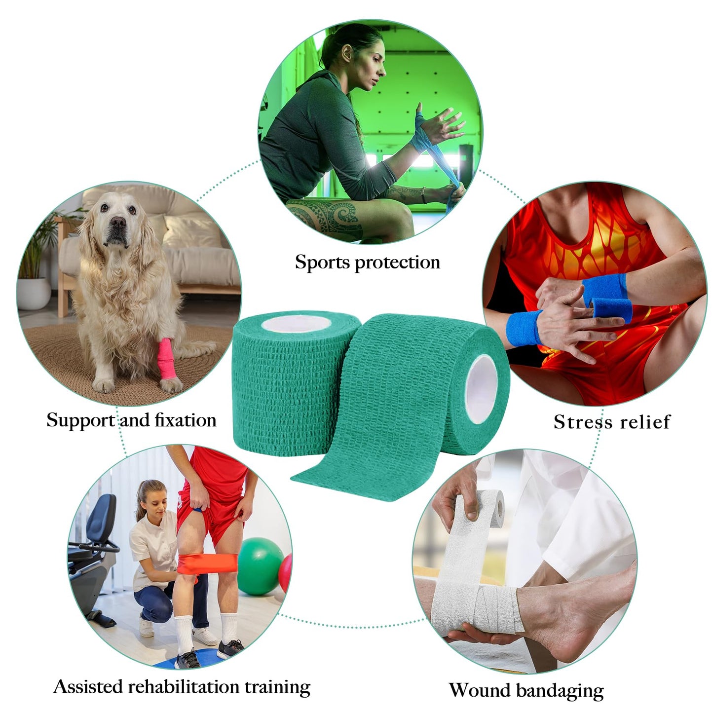 Allruyee 100 Rolls Self Adhesive Bandage Wrap 2 inch Cohesive Bandage Wrap Stretch Bandages Wraps Tape Color Elastic Self-Adherent Tape for Wrist Ankle Sports Swelling Sprains（Rich Color）