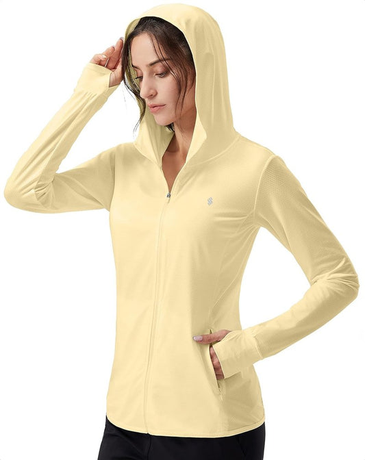 UPF 50+ Sun Protection Hoodie Jacket for Women - Lightweight Long Sleeve Hiking Shirt with Pocket