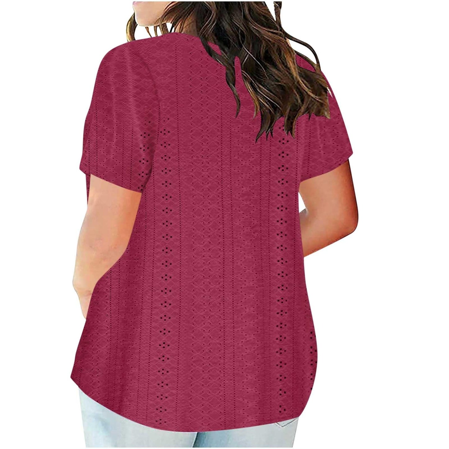 Attine Prime Deals of The Day Lightning Deals Women's 2024 Plus Size Tops Summer Solid V Neck Tunic Blouse Casual Loose Short Sleeve Tee Eyelet Embroidery T Shirts Prime Deals Today