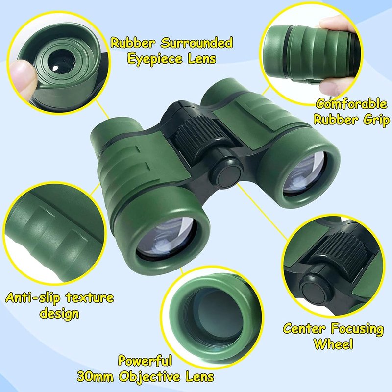 Kids Binoculars - Perfect Outdoor Toy for Ages 3-8 | Great for Hiking, Bird Watching, Travel - Green