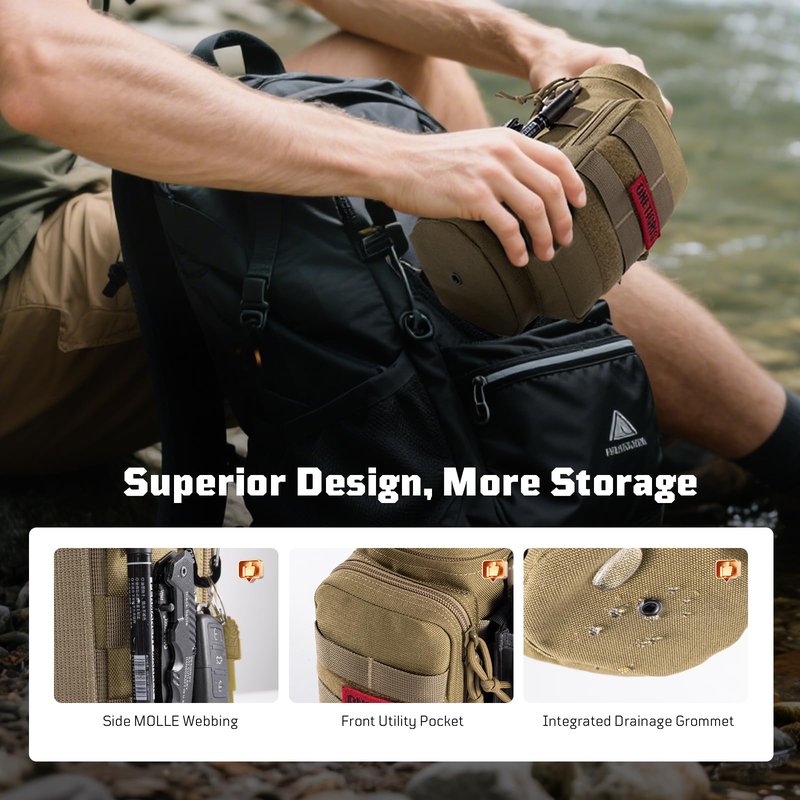 OneTigris MOLLE Water Bottle Pouch, 32oz Tactical Water Bottle Holder with Front Pocket & Detachable Shoulder Strap, 1000D Nylon Bottle Carrier for Hiking, Camping, Backpack & Belt Carry