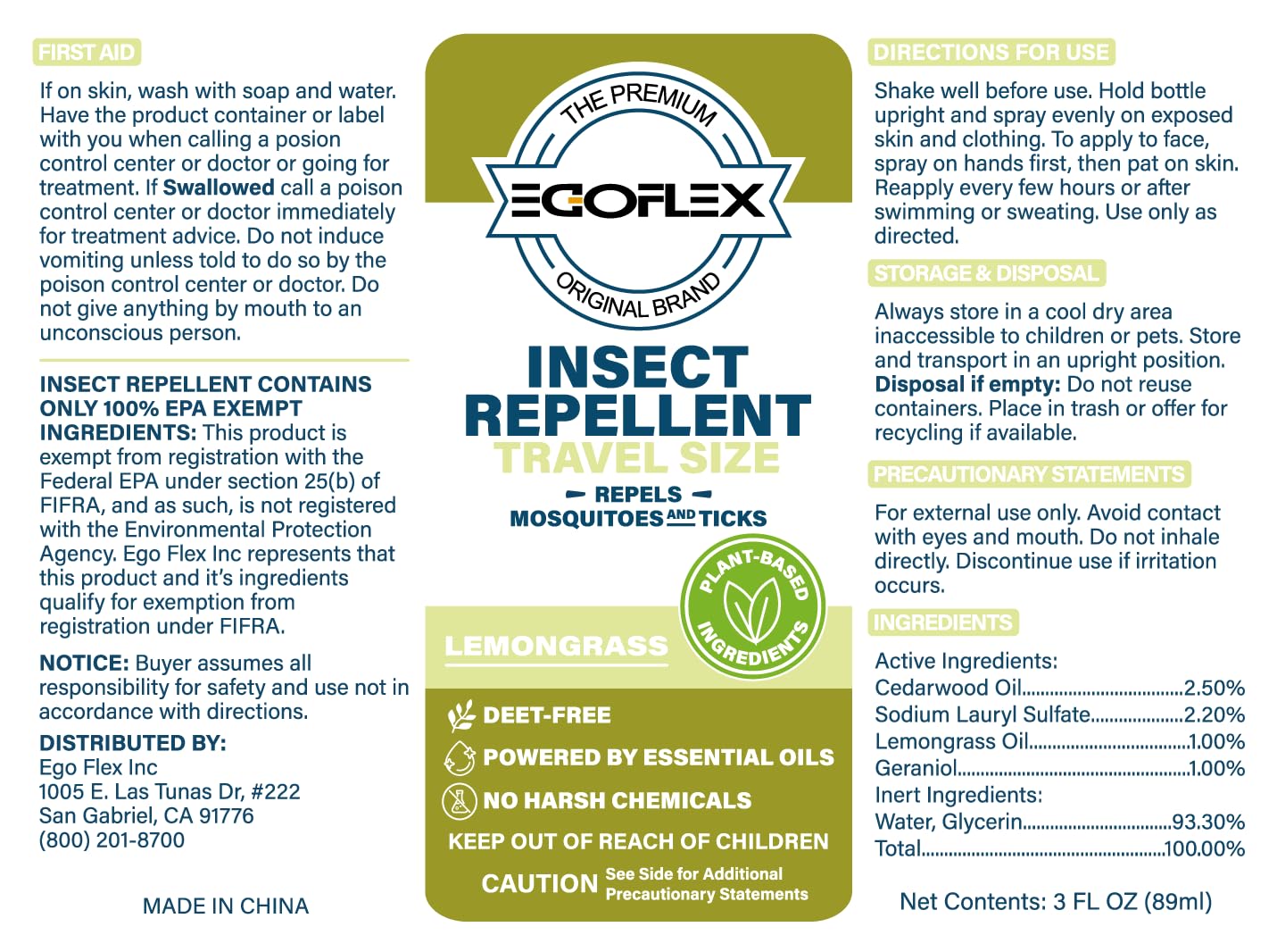 3-Pack Mosquito Repellent Spray - DEET-Free Bug Spray Travel Size TSA Approved - Mosquito, Tick & Insect Killer Deterrent with Natural Essential Oils - Lemongrass Scent - Safe for Family - 3 Fl Oz