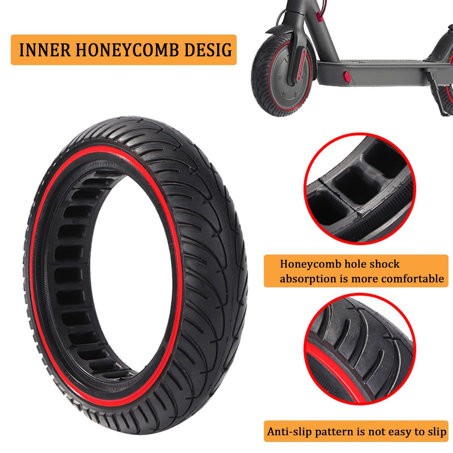 FOVNOT 8.5 Inch Solid Tire, Electric Scooter Tire Scooter Replacement Tires for Xiaomi M365 /Pro /1S /Pro2 /Essential/Gotrax Gxl V2 /Gotrax XR Front or Rear Replacement Honeycomb Solid Tires（2 PCS）