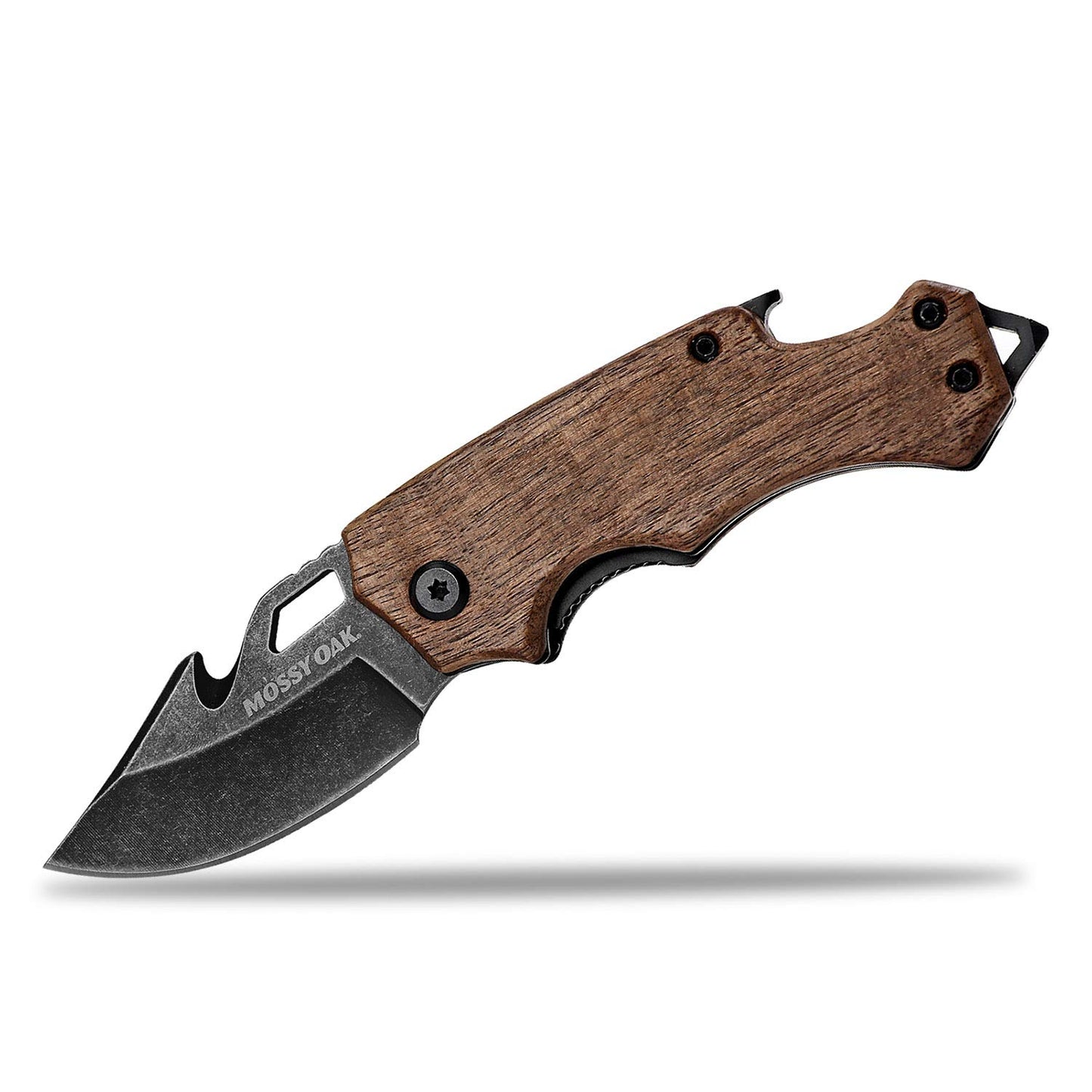 Mossy Oak Mini Folding Pocket Knife, Stainless Steel Drop Point Blade - EDC Multi-tool with Bottle Opener and Glass Breaker (Brown)