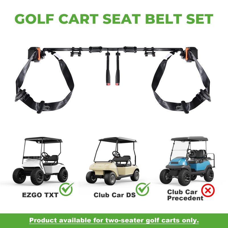 10L0L 3-Point Golf Cart Seat Belt Kit for EZGO TXT & Club Car DS, Retractable Safety Belts with Bracket, Street Legal
