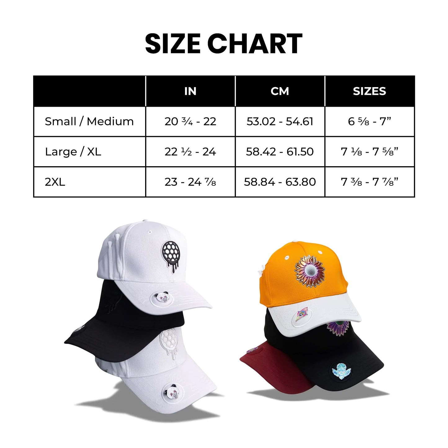 BONK Golf Classic Golf Hats - Tee Holder with Tees & Bill Magnet with Ball Marker - Sweat-Stain Resistant - 100% Custom Made - Center - L/XL Funktamus Prime