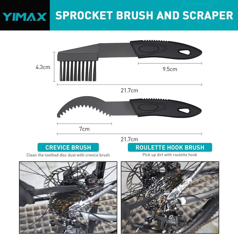 YIMAX Bike Chain Cleaner Set, Bicycle Cleaning Kit Chain Lube and 500ml Cleaning Spray Biodegradable Bike Chain Lubricant with Brushes Cycling Maintenance (Cleaner-410ML)