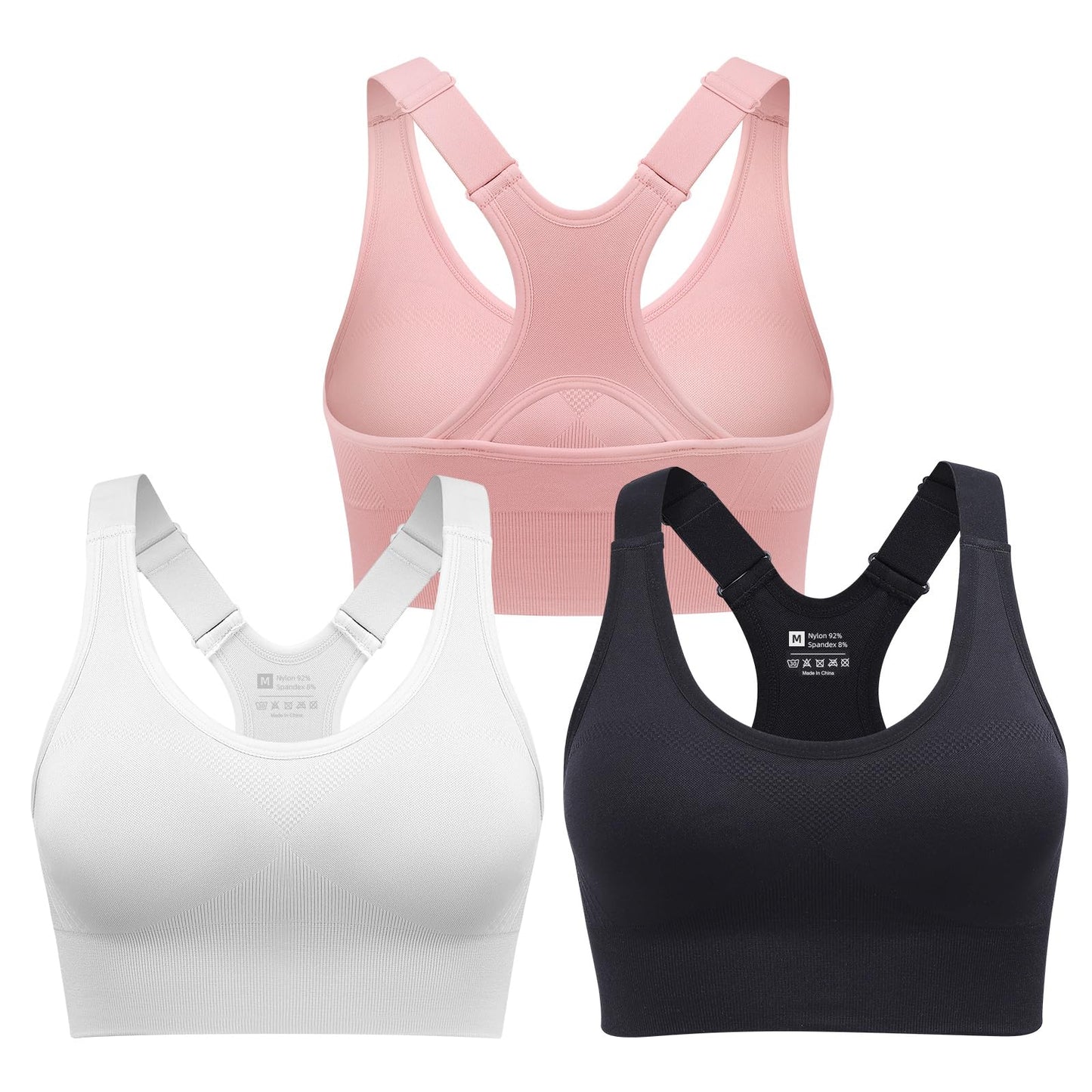 SPORME RUNNING Sports Bras for Women Pack Racerback High Support Bras with Adjustable Straps-Padded Seamless Yoga Bra
