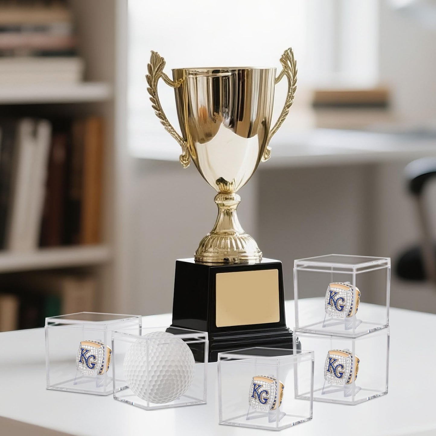12 Pack Championship Ring Display Case Clear Acrylic Ring Case Display Box for Sports Baseball Softball Football Golf Single Ring Coin Holder Stand, 2.16 Inch