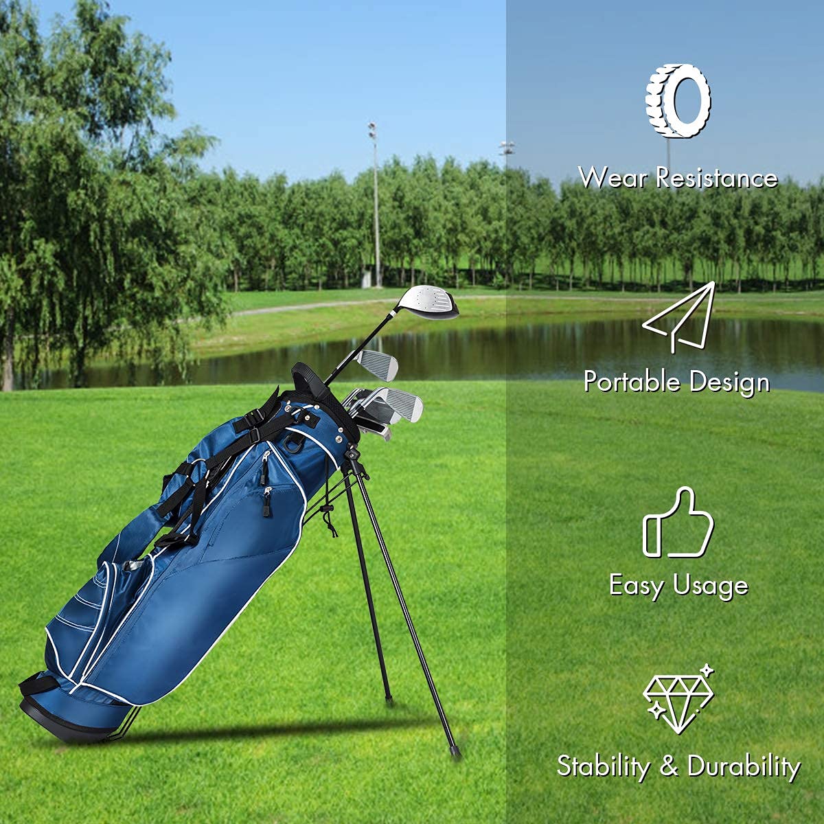 Salches Golf Stand Bag, Portable Golf Bag w/3 Way Dividers & 4 Pockets, Organized Stand Bag for Easy Storage (Blue)