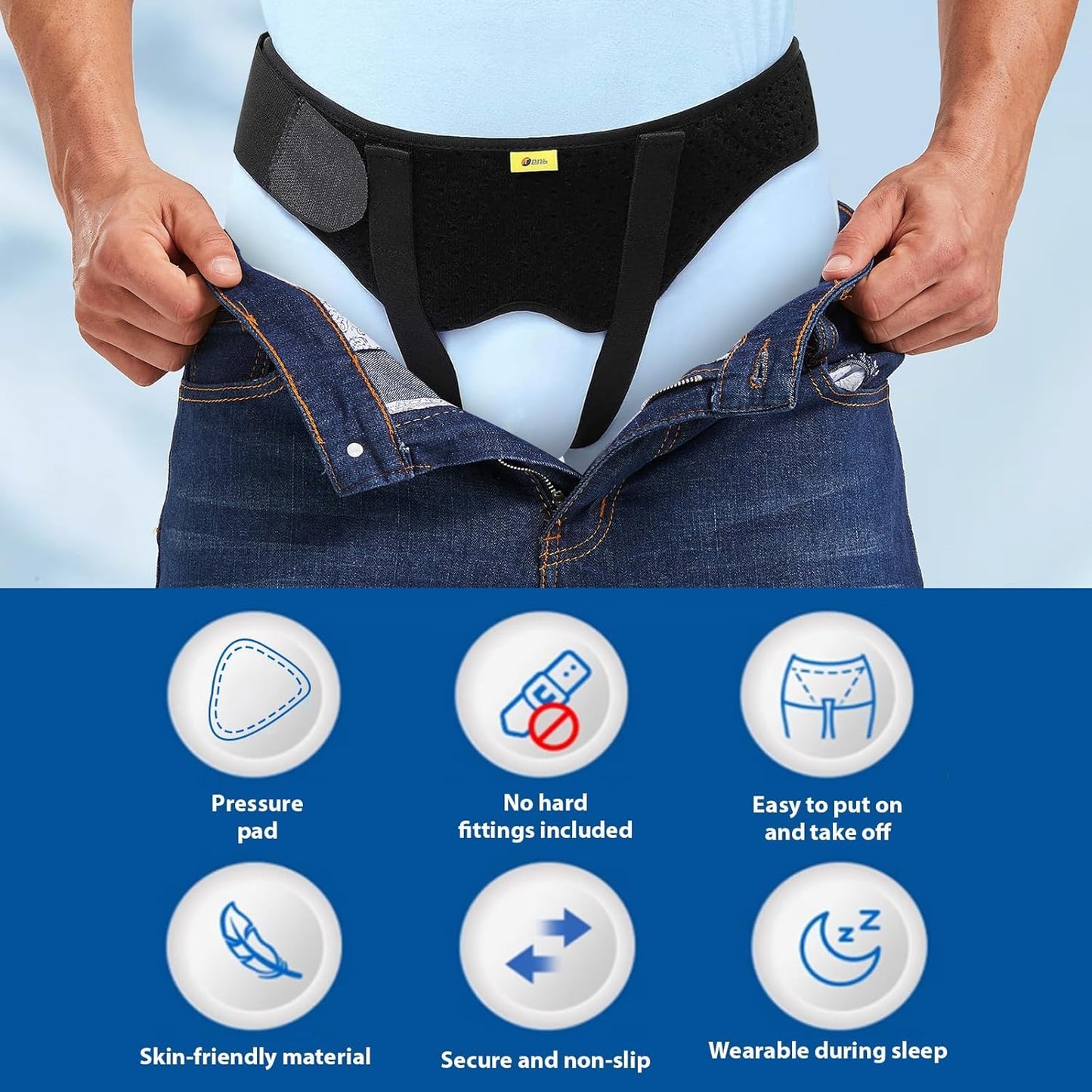 TENB Hernia Belt for Men Hernia Support Truss for Single/Double Inguinal or Sports Hernia, Adjustable Waist Strap with 2 Removable Compression Pads Breathable Material (Medium)