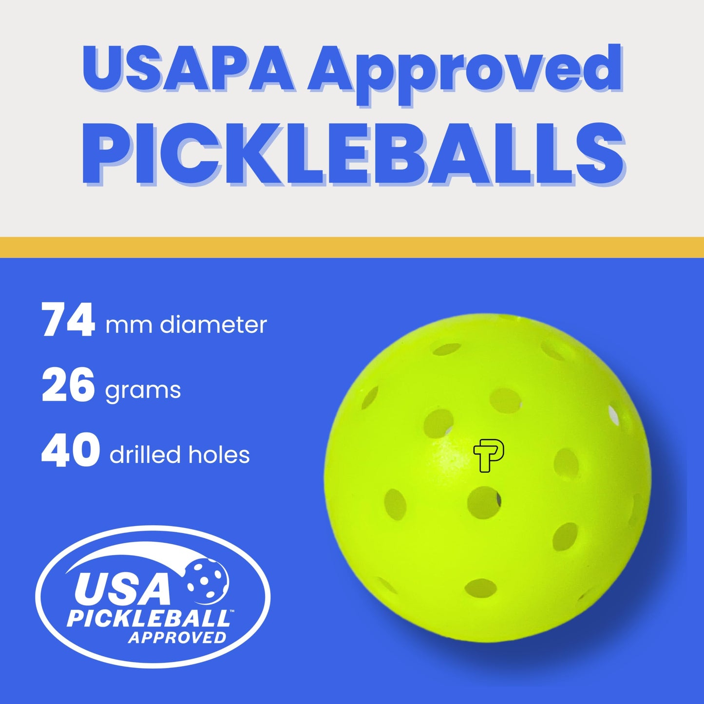 TRUPICKLEBALL Tru-40 Outdoor Pickleballs - USAPA Approved Pickleball Balls for Recreational and Tournament Play - Available in 3, 12, 50, and 100 Packs (12)