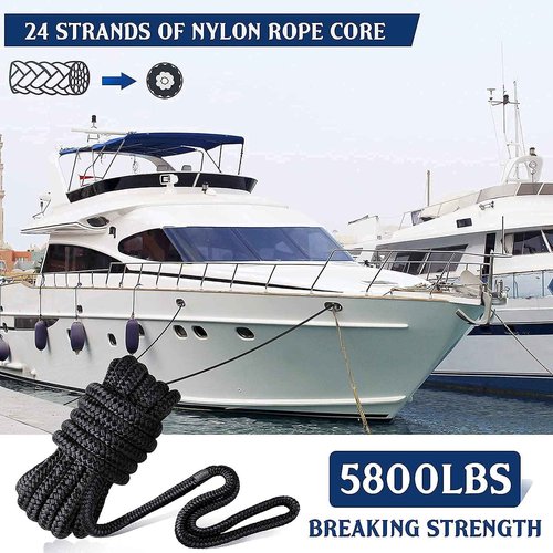 GREENEVER Double Braided Dock Lines (3/8"× 15 ft,4Counts) 5800 lbs Breaking Strength - Boat Lines & Ropes with 12" Eyelet - 24 Strands Premium Mooring Lines - Boat Accessories