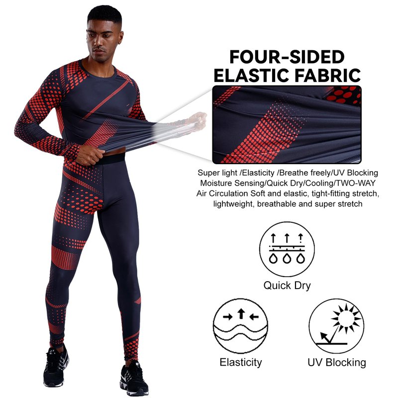 OEBLD Men's Workout Compression Clothes Long Sleeve Compression Shirts and Pants Thermal Base Layer Set