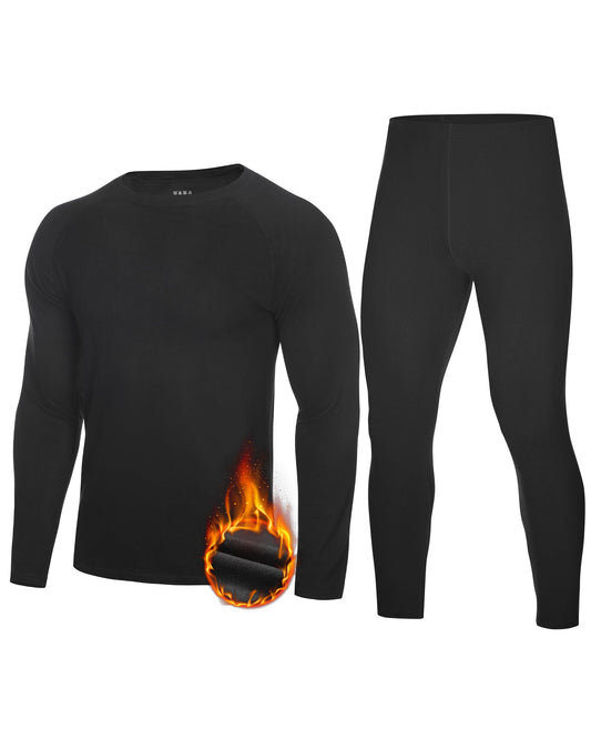 EoBeKee Mens Thermal Underwear Set: Fleece Lined Long Johns Thermals Top and Bottom Base Layer for Cold Weather Winter Ski Heather Black