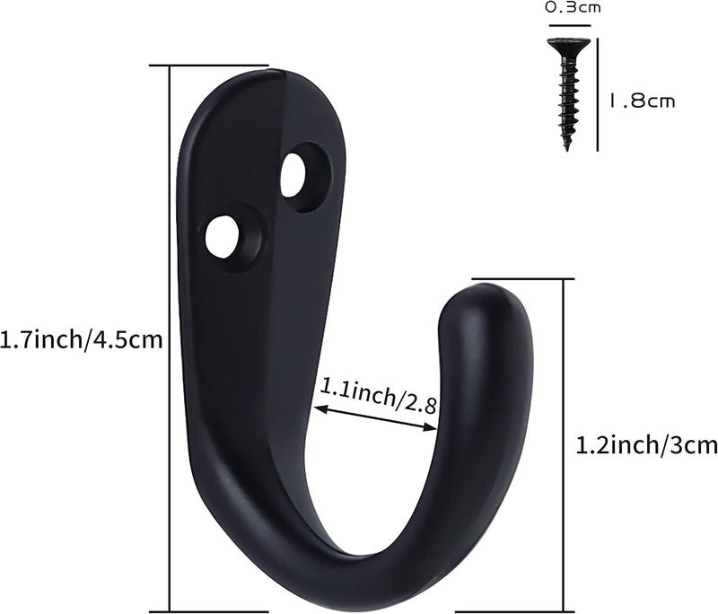 15PCS Wall Mounted Coat Hooks - Single Prong Robe Hook Set for Towels, Bags, Hats | Black