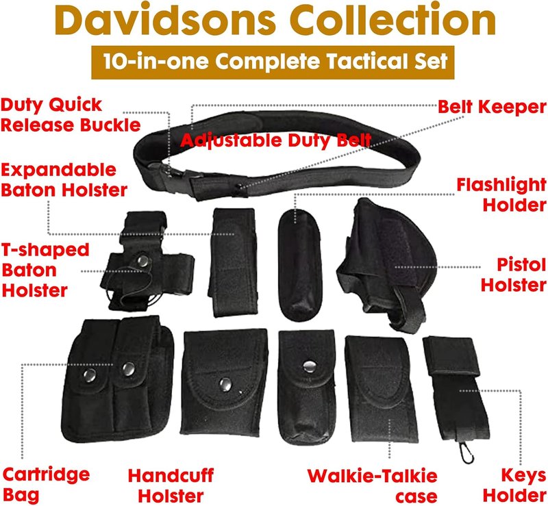 Tactical Duty Belt - 10-in-1 Military Security Belt with Pouches | Adjustable Size & Durable Design