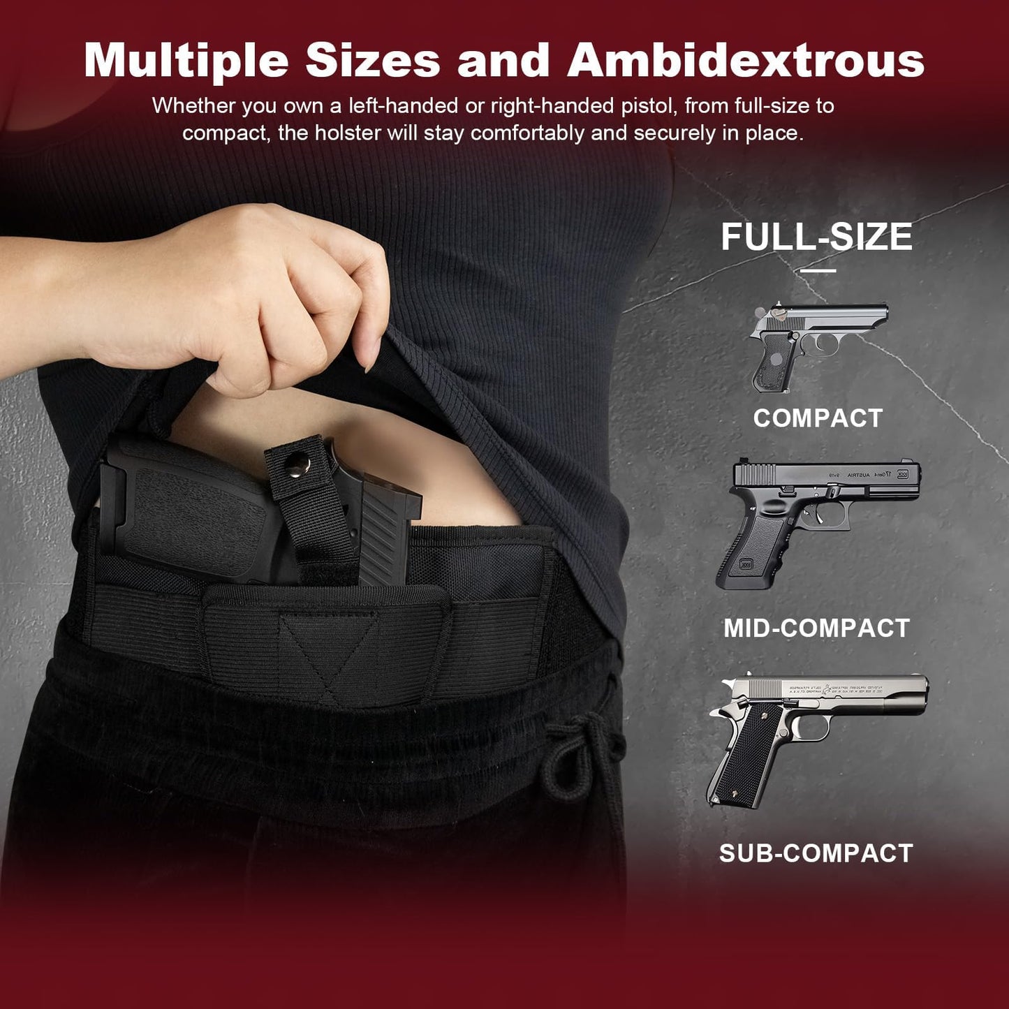 Belly Band Holster for Concealed Carry - Gun Holster for Men & Women, Ambidextrous Design, Double Mag Pouch for Most Pistols and Revolvers