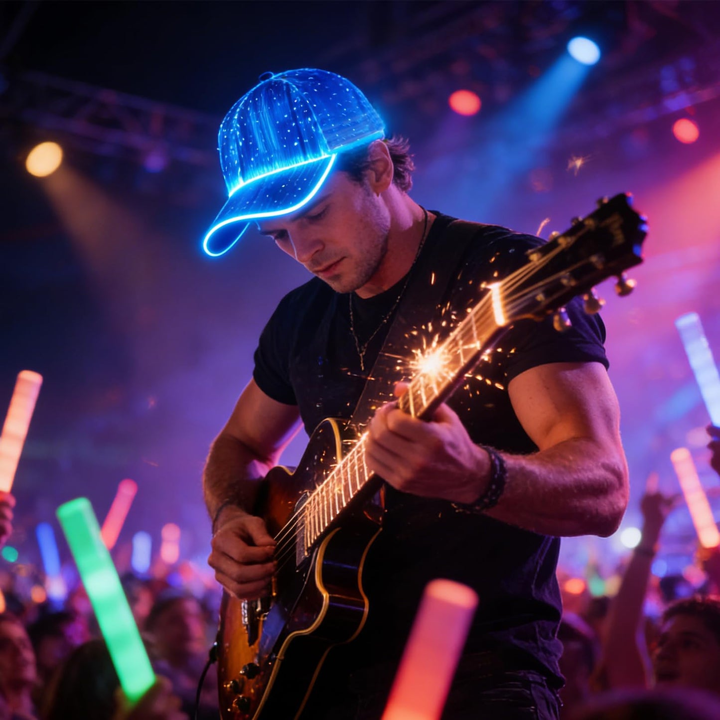 YouRfocus LED Hat Light Up Baseball Cap - USB Rechargeable Glow in The Dark Party Flashing Fiber Rave Hat with 7 Colors 5 Flashing Modes (White)