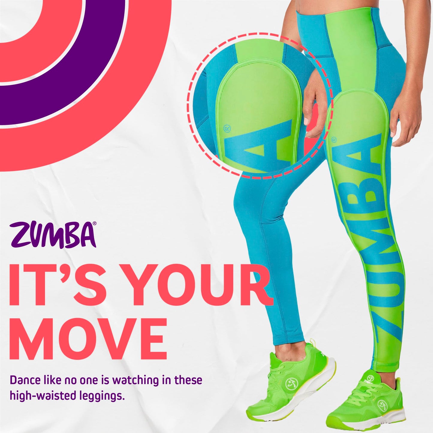 ZUMBA Women's “Creatives Unite” High-Waisted Compression Leggings, S, Seaside Surf