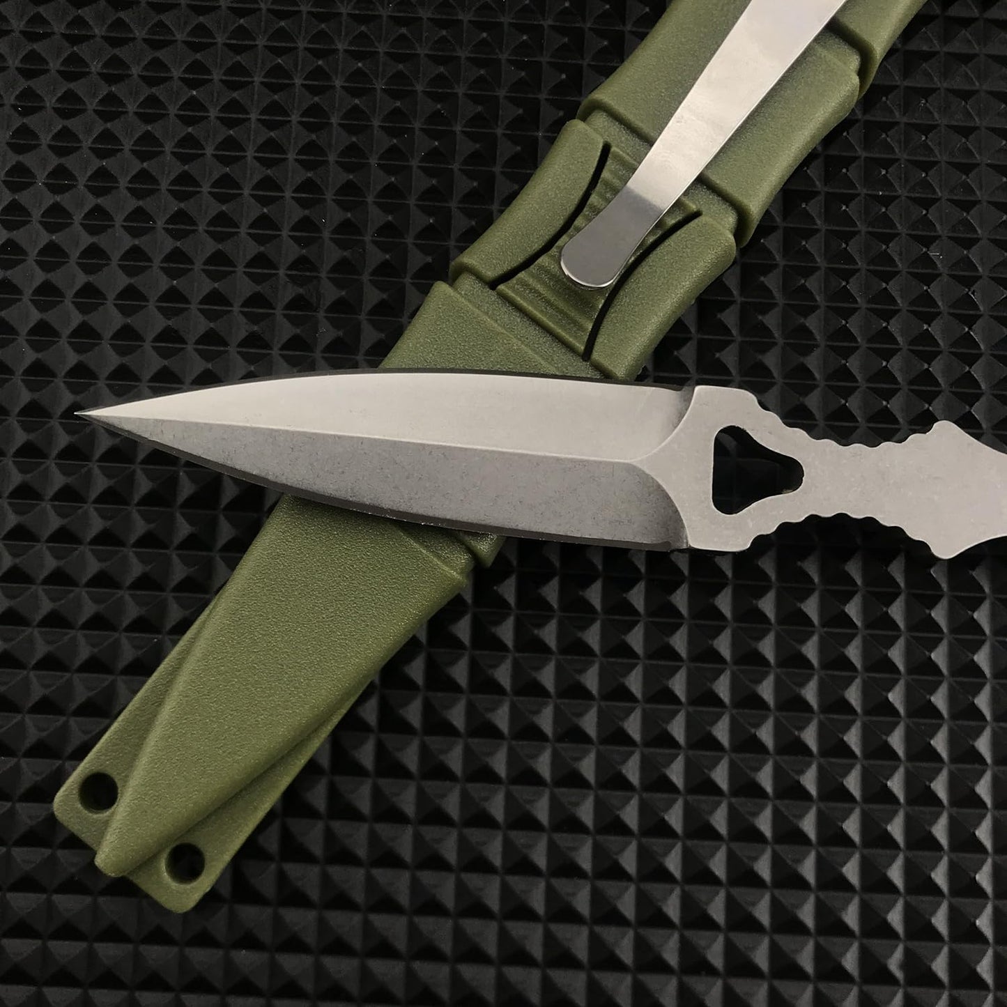 6.7" Small Tactical EDC Fixed Blade Knife,SOCP Dagger 176BK with Green Sheath,Boot Knife,440C Fixed Blade Pocket Knife with Pocket Clip,for Outdoor Survival Camping (green)