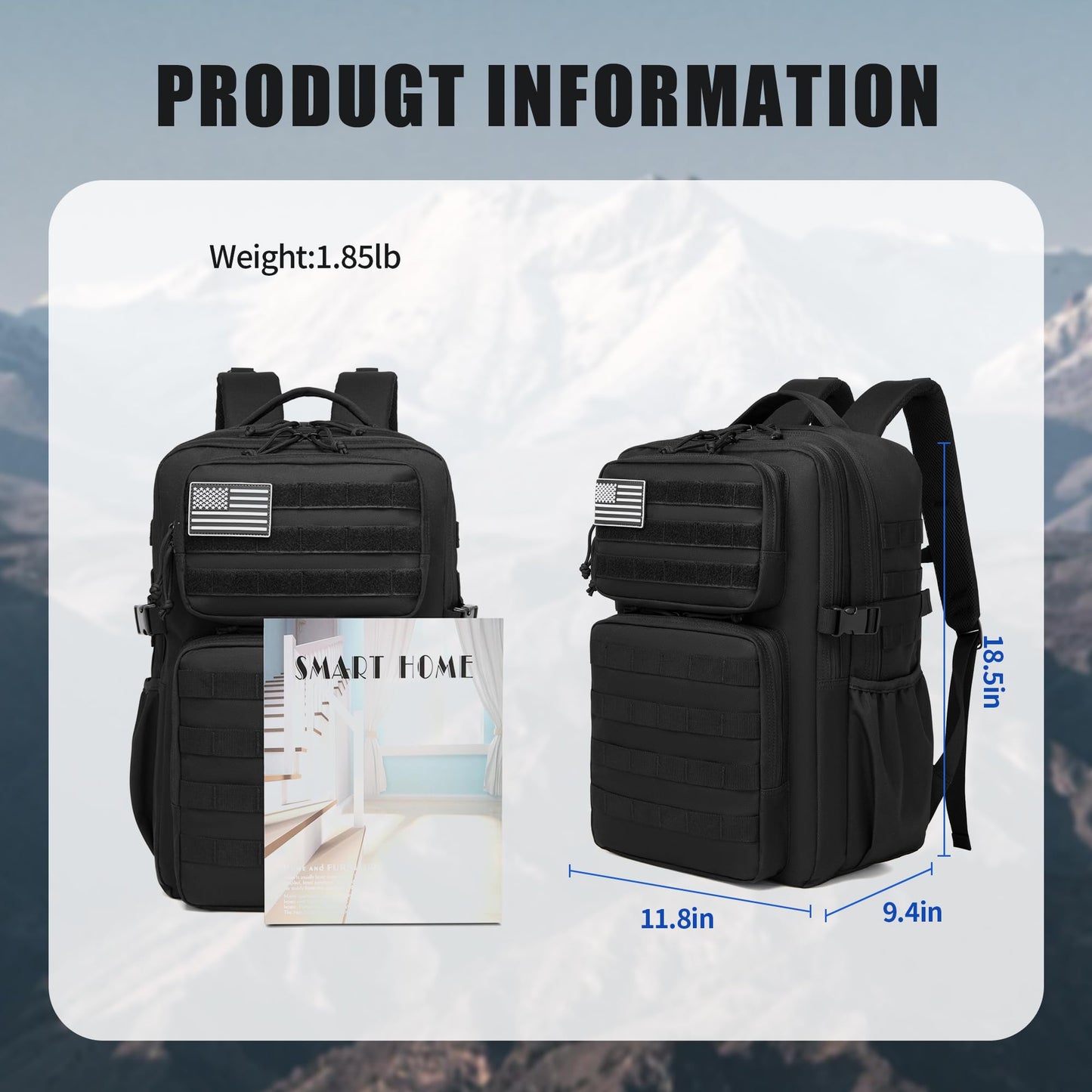Wotony Military Tactical Backpack for Men Waterproof Daypack 3 Day Assault Pack Molle Bag with Water Bottle Holder (Grey, 35L)