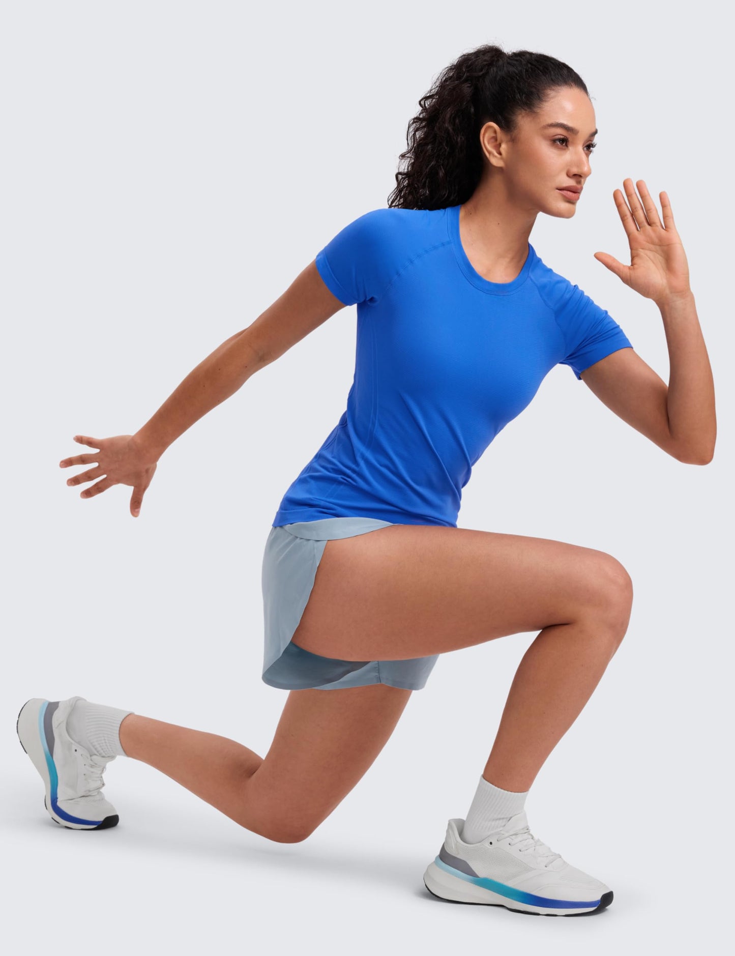 CRZ YOGA Seamless T-Shirt Hip Length Sparkle Blue Medium
