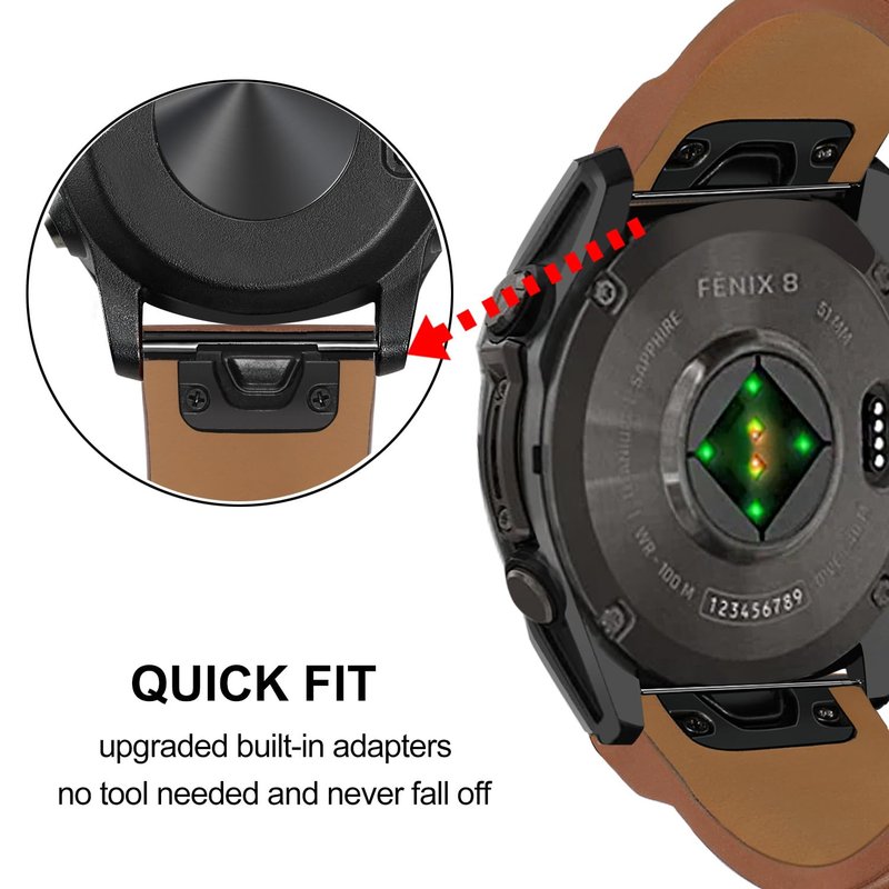 Dhwazz Men's Band for Fenix 8 51mm / 7X / 6X Pro / 5X Plus, 26mm Quick Fit Strap Genuine Leather Bands for Garmin Instinct 3 Solar 50mm / Epix Pro 51mm