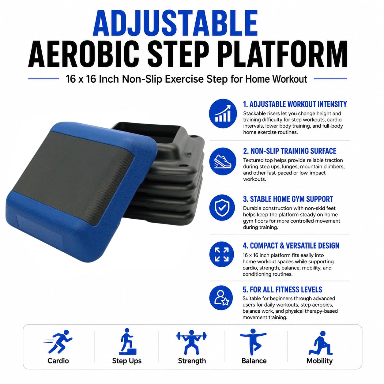Gronk Fitness Aerobic Step Platform | Adjustable 16x16 Non-Slip