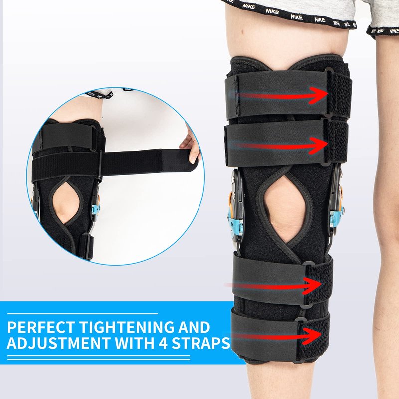 Hinged ROM Knee Braces Adjustable Knee Immobilizer Support for Knee Pain ACL MCL PCL Arthritis Meniscus Tear Post OP Recovery for Men and Women Side Stabilizers Torn Meniscus Orthopedic Orthosis (Basic Version, Medium)