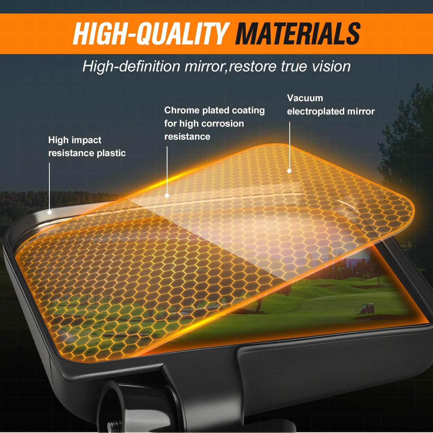 GODCTSUP Golf Cart Mirrors, No Drilling Golf Cart Side Mirrors for Club Car EZGO YAMAHA and Others Square Tube Carts Roof Bracket(0.75/1/1.25 inch), Durable Anti-Shudder, 180 Degree Rotation