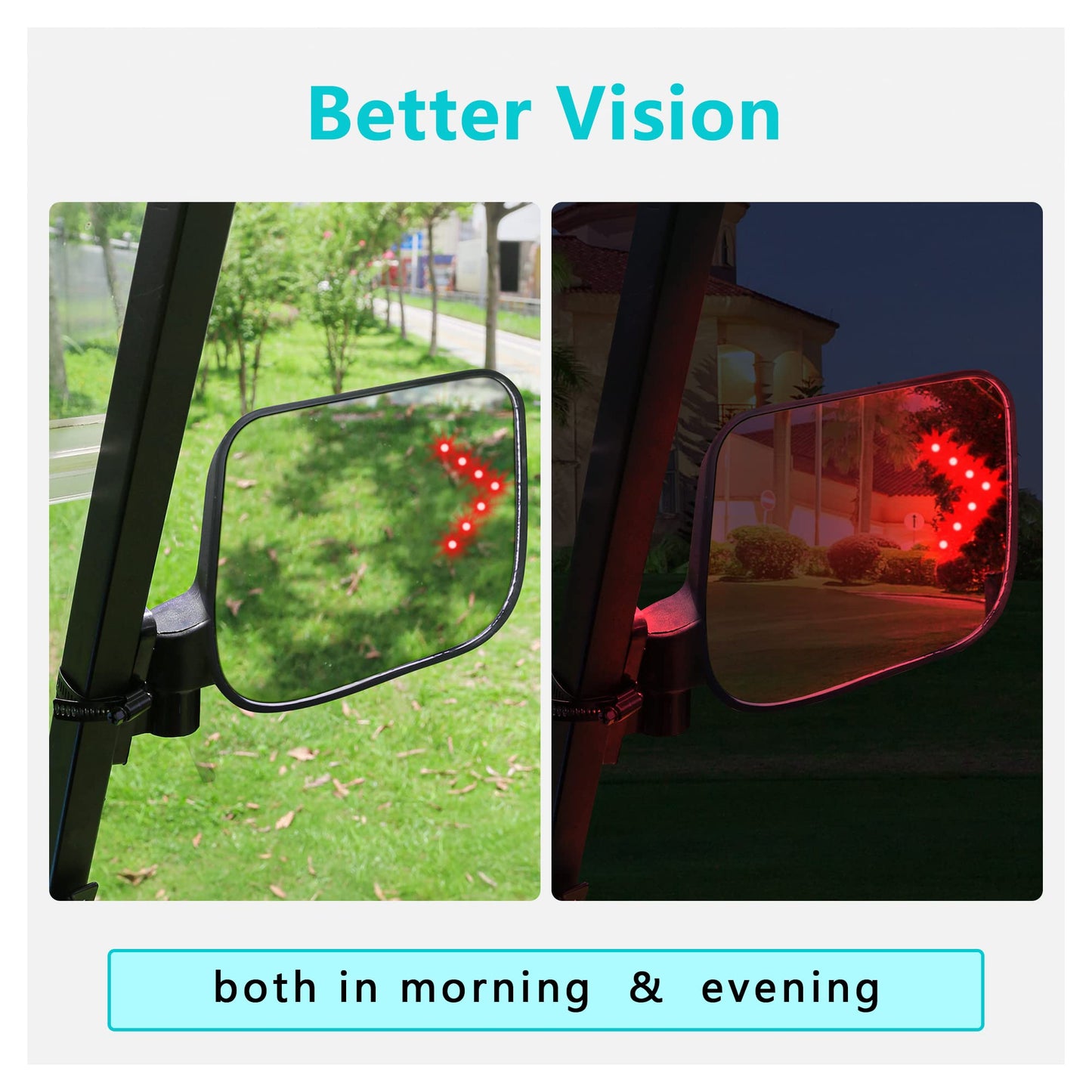 10L0L Golf Cart Side Mirrors with LED Turn Signal Blinker Light Connected to Headlight Kit, Rear View Mirror Universal for Yamaha EZGO Club Car Models